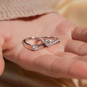 Bague de Couple Femme Homme en Diamant Pas Cher en Gros, Ensemble de Bijoux Deux Pièces pour Amoureux, Anneau de Mariage et de Fiançailles en Zircon - Product Image 4