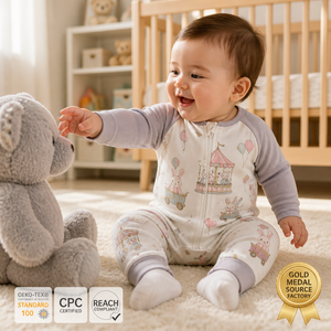 Combinaison bébé personnalisée avec logo, 6 couches de coton de bambou certifié OEKO-TEX, imprimé cirque, ensemble cadeau, pyjama <span class=keywords><strong>sans</strong></span> pieds pour nouveau-né - Product Image 1