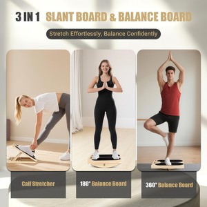 Adjustable Wooden Slant Board Balance Board <b>Set</b> with Resistance Bands for Physical Therapy Rehab and Calf Stretching Bundle - Product Image 2