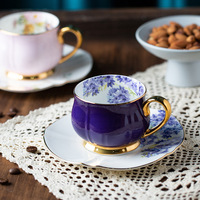 Ensemble de tasses à café et soucoupes en porcelaine fine italienne, luxe, rose-violet, pour couple, 90 ml, emballage cadeau portable, vente en gros