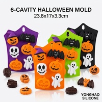 Fournisseur en gros de moules en silicone 3D pour Halloween, couleur personnalisée, qualité alimentaire, 6 cavités, facile à démouler, réutilisable, plateau à bonbons sans BPA