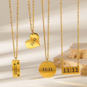 Collar con Colgante de Barra Cuadrada Grabada con el Número de Ángel 11:11 en Oro de 18K para Mujeres y Niñas, Moda 2026 - Product Image 2