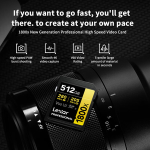 Tarjeta SD <span class=keywords><strong>Lexar</strong></span> Professional de Plástico, Serie GOLD 1800X, LSD1800, 64GB, 128GB, 256GB, 512GB, 1TB, V60, U3, hasta 280MB/s de Lectura, para Cámara - Product Image 6