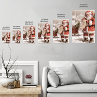 Tableau mural vintage Père Noël lisant sa liste, traîneau, village hivernal enneigé, toile encadrée, décoration de Noël pour la maison de style ferme