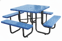 Table de pique-nique carrée bleue OEM 78 pouces avec chaises, ensemble robuste pour jardin/terrasse, table de camping avec bancs, en métal expansé