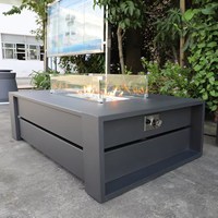 Table de foyer extérieure en aluminium au propane avec pierres en verre transparent, couvercle, noire, rectangulaire