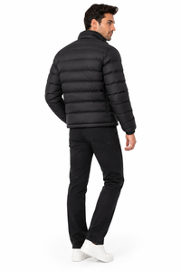Chaqueta Acolchada Negra para Hombre, Cuello Alto, Cierre de Cremallera, Resistente al Viento, Ecológica, Rellena de Algodón y Poliéster, Informal de Invierno - Product Image 4