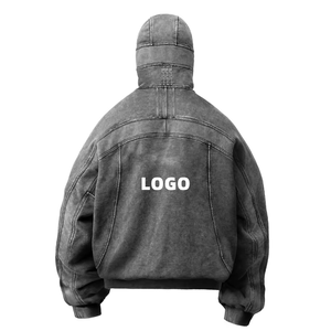 Felpa con Cappuccio Jumper di Alta Qualità 2026, Personalizzabile con Logo, in Cotone Pesante, Oversize Effetto Acid Wash, Stile Ninja, per Uomo - Product Image 2