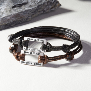 Bracelet personnalisé pour papa, bracelet rectangulaire avec nom de bébé et date de naissance, bijoux pour papa, cadeau de Noël pour lui - Product Image 1