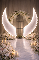 Décor de scène de mariage avec ailes d'ange illuminées, arche en cage à oiseaux, présentoir événementiel, design personnalisé