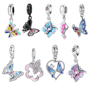Exquisite S925 Sterling Silver Colored Epoxy Butterfly <b>Charms</b> with Zircon for DIY Snake Chain <b>Bracelets</b> <b>Beaded</b> Jewelry - Product Image 1