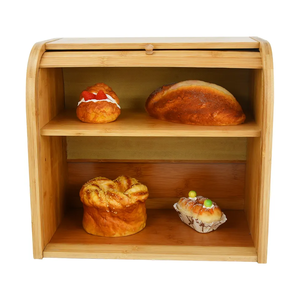 Youlike 2 couches de haute qualité en gros Extra Large boîte à pain en bambou naturel garde-pain avec couche amovible pour la cuisine - Product Image 1