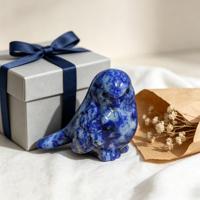 Figurine d'oiseau gravée en quartz, sculpture animale, objet de collection, décoration artistique, ornement rond en pierre bleue, décoration Feng Shui pour la maison