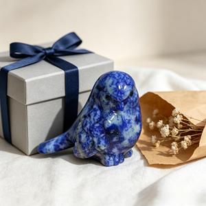 Figurine d'oiseau gravée en quartz, sculpture animale, objet de collection, décoration artistique, ornement rond en pierre bleue, décoration Feng Shui pour la maison - Product Image 3