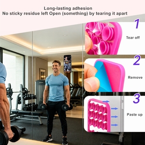 Support de téléphone à ventouse avec miroir et logo personnalisé, support mobile en silicone avec miroir intégré pour selfies et vidéos mains libres - Product Image 6