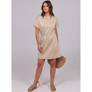 FOXA Womens Casual Short Sleeve Crew Neck <b>Elastic</b> Waist Mini T Shirt <b>Dress</b> With Pockets Daily Wear 100 Cotton Knitted Loose - Product Image 6
