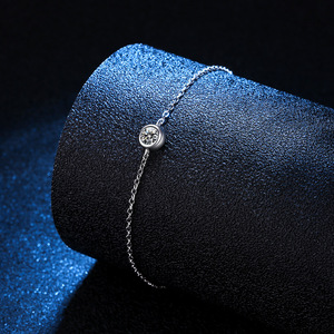 S925 Sterling Silver <span class=keywords><strong>Paris</strong></span> Lucky Bubble Single Diamond 30 Cent Round Cut Moissanite <span class=keywords><strong>Bracelet</strong></span> Plaqué Rhodium pour Cadeaux Fêtes - Product Image 4