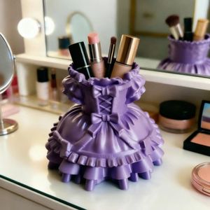 Princess Dress Makeup Brush Holder Desk Organizer Pen <b>Stand</b> For Girls Decorative Storage Box Round Shape Uv <b>Printing</b> - Product Image 3