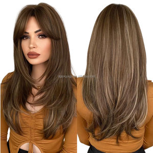 Gran oferta, pelucas sintéticas europeas americanas de 24 pulgadas, flequillo de ocho figuras, pelucas de ondas rectas sedosas en capas para cabello de mujer - Product Image 3