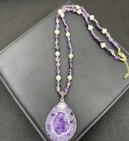 Kalung Tungsten Amethyst Alami dengan Inlay Kristal Ceko Set Empat Bagian Desain Bunga Tanaman Gaya Prancis-Niche Perhiasan Wanita