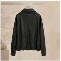 Veste Courte Femme en Cuir de Mouton Véritable, Col Revers, Fermeture Éclair et Boutons Pression, Ourlet à Cordon, Style Vintage