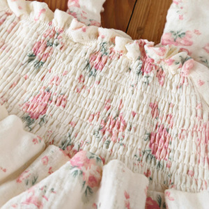 Combinaison d'été 2026 pour bébé fille, à bretelles, motif floral, sans manches, adorable body triangulaire avec chapeau - Product Image 4