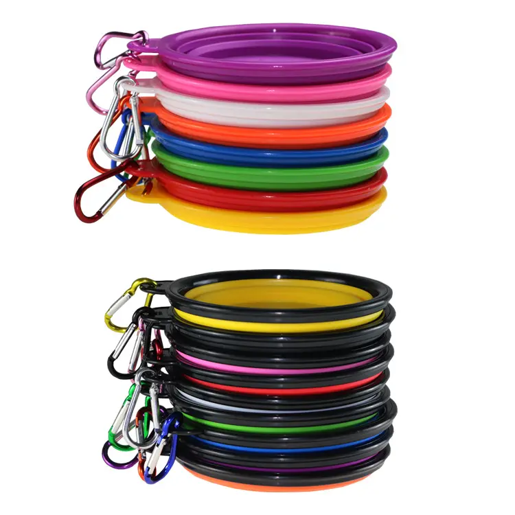 Outdoor Foldable Silicone Pet Bowls Slow Feeder Dog Food Bowl Silicone with hook