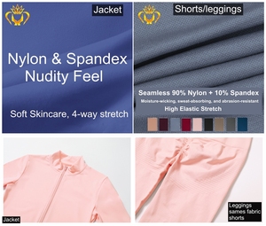 Conjunto de Chaqueta con Cremallera para Yoga al por Mayor, Shorts Deportivos Rosas sin Costuras para <span class=keywords><strong>Pilates</strong></span>, Leggings de Alta Calidad con Textura Acanalada, Conjunto de 2 Piezas para Mujer - Product Image 2