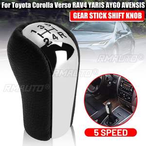 Poignée de levier de vitesses chromée à 5 vitesses en cuir PU pour Toyota AYGO Verso Corolla RAV4 Avensis Yaris - Product Image 1