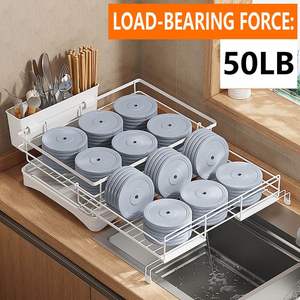 رف تجفيف الأطباق فوق الحوض قابل للتمدد، رف أطباق لسطح المطبخ من الفولاذ الكربوني - Product Image 2