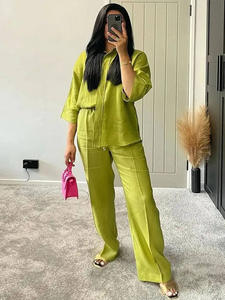 <span class=keywords><strong>Camicia</strong></span> di <span class=keywords><strong>lino</strong></span> a maniche larghe da <span class=keywords><strong>donna</strong></span> stile europeo americano pantaloni lisci elastici commercio estero transfrontaliero - Product Image 4