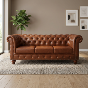 Ensemble de canapés Chesterfield en cuir véritable écologique, meubles de luxe américains, capitonnés, classiques, vintage, pour salon - Product Image 1
