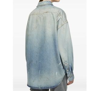 Camisas de mezclilla unisex de manga larga, estilo urbano, casual, vintage, con botones, corte holgado, estilo oversize, con efecto salpicado de pintura, para hombre. - Product Image 6