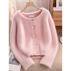 Atoptex cappotto 2025 in maglia di lusso primaverile Blush <span class=keywords><strong>rosa</strong></span> nuovo <span class=keywords><strong>Cardigan</strong></span> stile cinese ispessito Cashmere misto strato caldo - Product Image 2