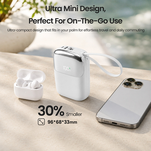 Mini Power Bank couleur macaron 10000mAh, charge rapide, chargeur de téléphone portable portable avec câbles L et C intégrés, pour cadeau et vente au détail - Product Image 3
