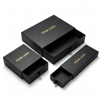 Boîte cadeau noire avec logo personnalisé, emballage en carton rigide avec ruban de traction pour bijoux, vêtements, cosmétiques, emballage de boutique