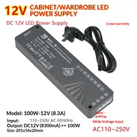 Transformateur pour bande lumineuse de placard 100W 12V/24V Basse Tension Interface DuPont Prise à interrupteur large plage de tension (Entrée CA 110-250V)