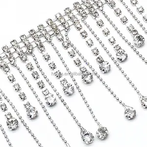 F105 accesorios de ropa colgante de lágrima de cristal borla cadena flecos venta al por mayor cadena de diamantes de imitación recorte