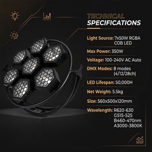 Projecteur de scène DJ Disco 7x50W RGBA Rétro Vintage LED Nid d'abeille 7 Yeux Effet Wash Strobe IP53 DMX512 pour Club Bar Événement Spectacle 95 - Product Image 5