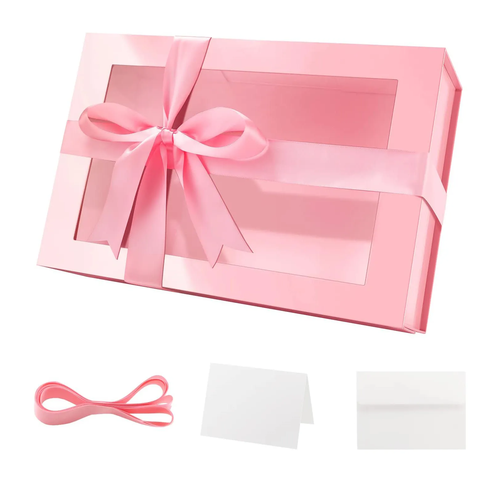 Grote Luxe Heldere Geschenkdoos Met Raam Roze Geschenkdoos Voor Cadeau Kartonnen Opvouwbare Papieren Doos Met Magnetisch Deksel