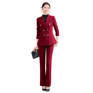 Women's Red Suit Set 2025 Autumn Winter High-End Fit Flared Pants Light Luxury Casual Professional Commute Wear - Product Image 5