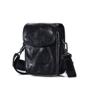 Men's Crossbody <b>Bag</b> Genuine Leather <b>Black</b> Vegetable Tanned <b>Small</b> Shoulder <b>Bag</b> Everyday Use - Product Image 5