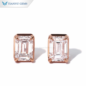 Tianyu Đá Quý 18K Rose Gold Emerald Cắt Và Lê Cắt Moissanite Def Vvs1 Bông Tai Cho Phụ Nữ Đảng - Product Image 2