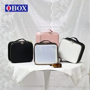 Bolsa de Maquillaje OBOX con Espejo, Gran Capacidad, Estuche Cosmético Portátil, Asa Suave, Color Sólido Negro, Blanco, Rosa, Primavera 2024 - Product Image 4