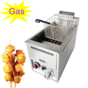 Nouvelle friteuse à gaz 220V avec valve de vidange, commerciale, de comptoir, en acier inoxydable, 18L, avec allumage, contrôle de température et <span class=keywords><strong>cheminée</strong></span> - Product Image 1