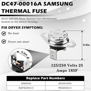 Fusible thermique avec support 2,1 pouces x 1,2 pouces pour élément chauffant de sèche-linge DC96-00087A - Product Image 2
