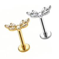 Clous d'oreilles classiques en titane G23 plaqué or 24 carats poli miroir avec zircon, hypoallergéniques, pour mariage et soirée