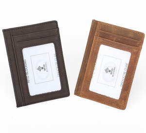 <span class=keywords><strong>Portafoglio</strong></span> Sottile da <span class=keywords><strong>Uomo</strong></span> Minimalista in Vera <span class=keywords><strong>Pelle</strong></span> Crazy Horse con Logo Personalizzato, Porta Carte di Credito con Blocco RFID - Product Image 5