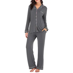 Bamboo Pajamas Set Long Sleeve Sleepwear Womens Button Down Nightwear Soft Pj Lounge Sets