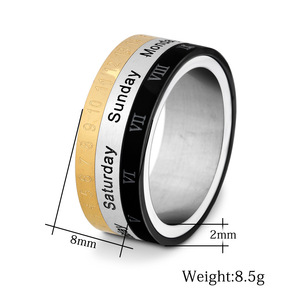 Anillo de calendario de acero inoxidable de 8 mm, giratorio, de tres colores, con fecha, para mujer - Product Image 5